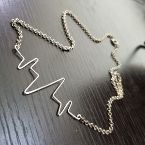 Silver Heart Rate Heart Beat Pulse Wire Necklace